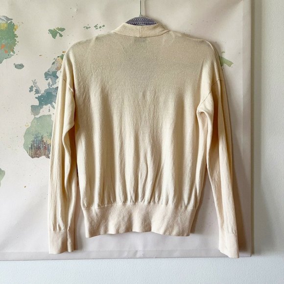 Babaton Size Medium Sweater Faux Wrap Cream 100% Merino Wool V Neck Soft - Picture 7 of 10